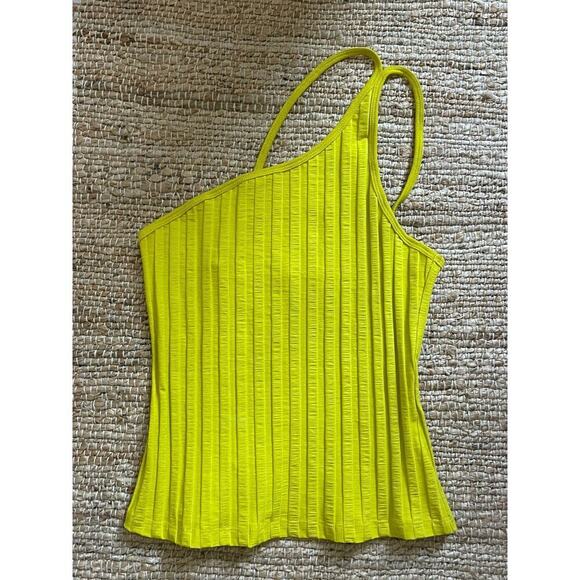 Jonathan Simkhai M Tank Top Peri Rib Jersey One Shoulder Chartreuse Green Shirt - Picture 4 of 10